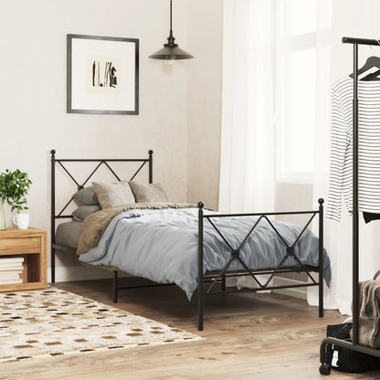 Sleek Black Metal Bed Frame with Footboard - 80x200cm