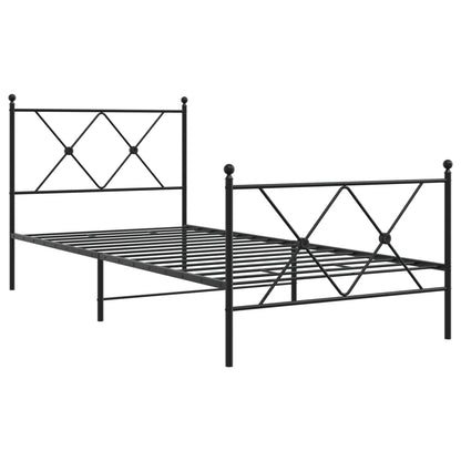 Black Metal Bed Frame with Footboard - 90x200cm, No Mattress