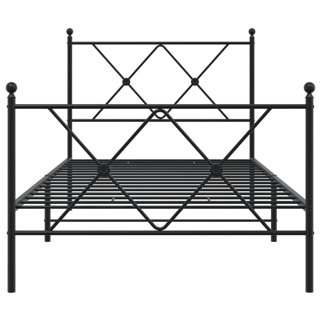 Black Metal Bed Frame with Footboard - 90x200cm, No Mattress
