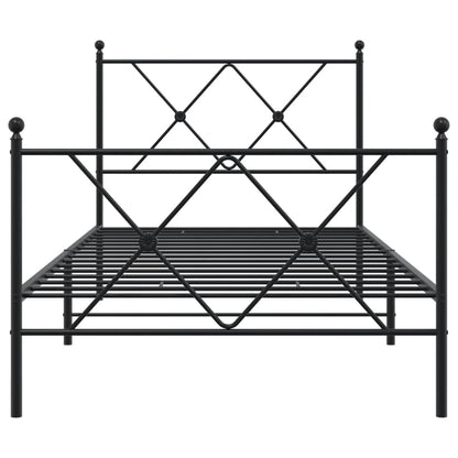 Black Metal Bed Frame with Footboard - 90x200cm, No Mattress
