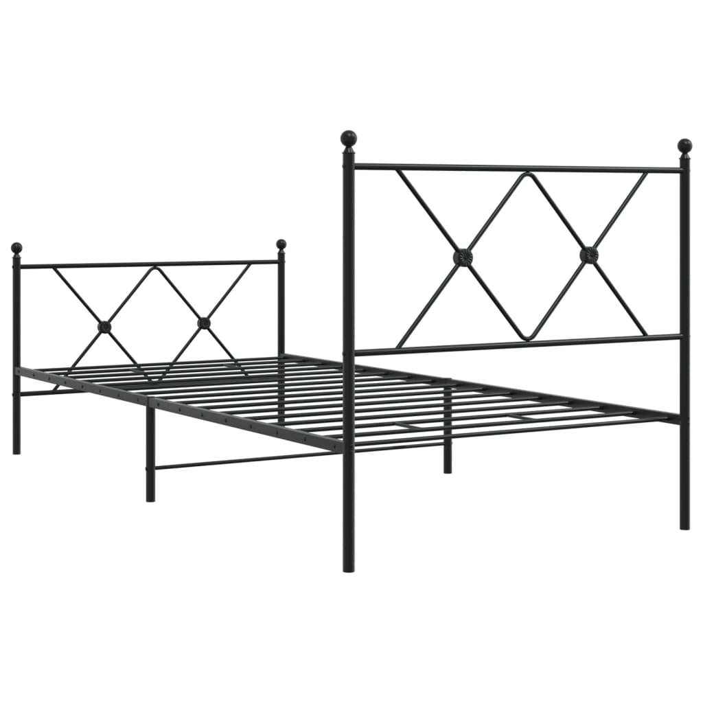 Black Metal Bed Frame with Footboard - 90x200cm, No Mattress