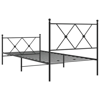 Black Metal Bed Frame with Footboard - 90x200cm, No Mattress