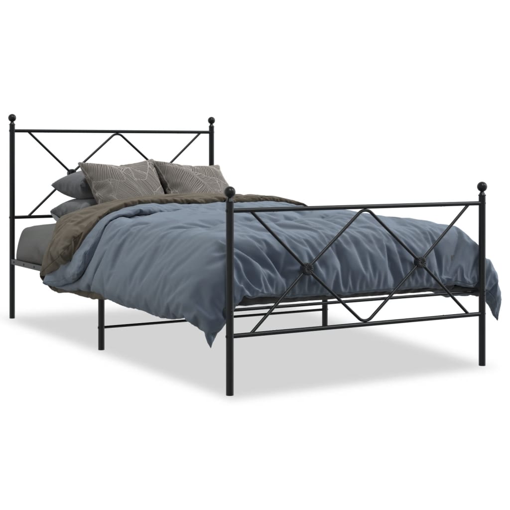 Sleek Black Metal Bed Frame with Footboard 100x190cm - No Mattress