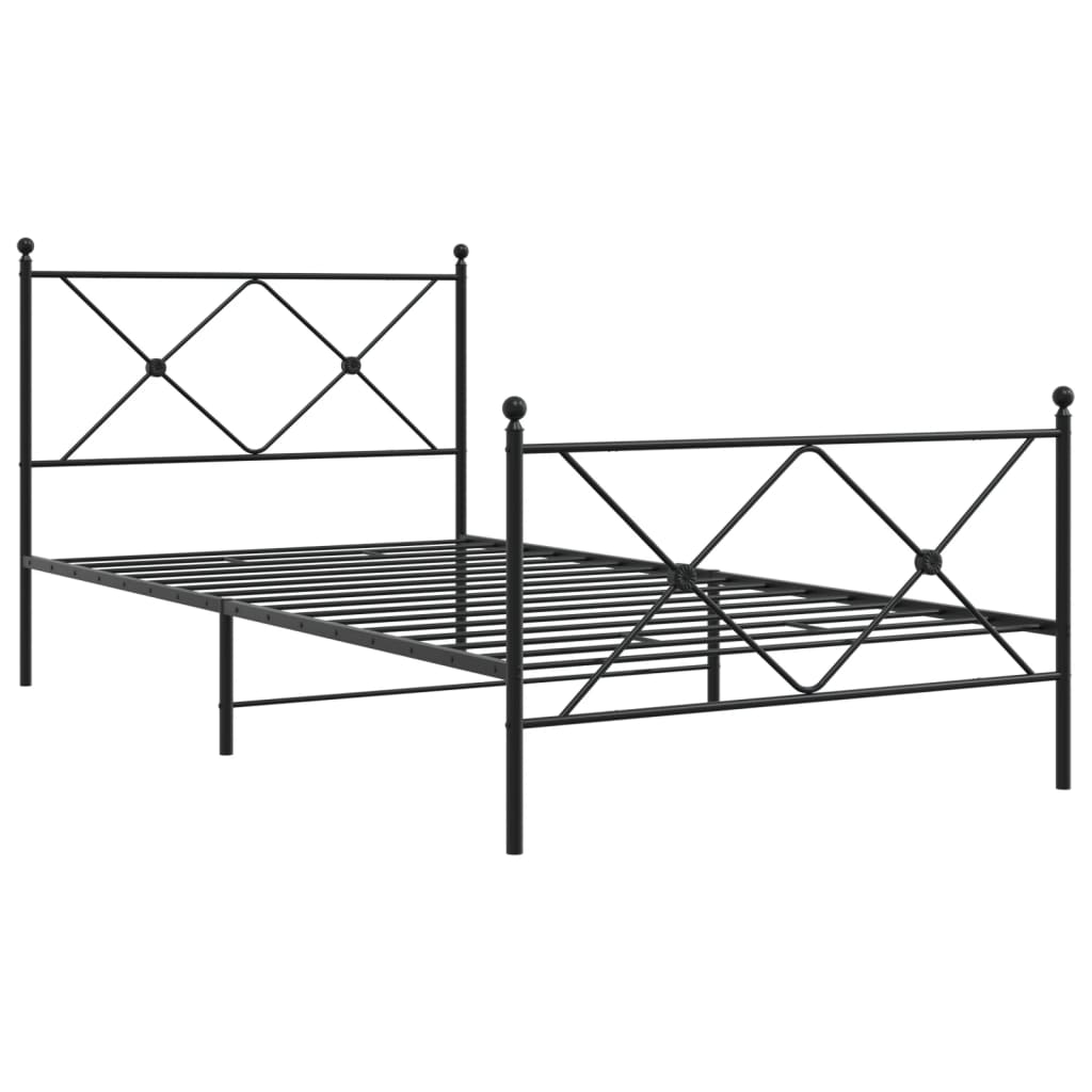 Sleek Black Metal Bed Frame with Footboard 100x190cm - No Mattress