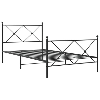 Sleek Black Metal Bed Frame with Footboard 100x190cm - No Mattress