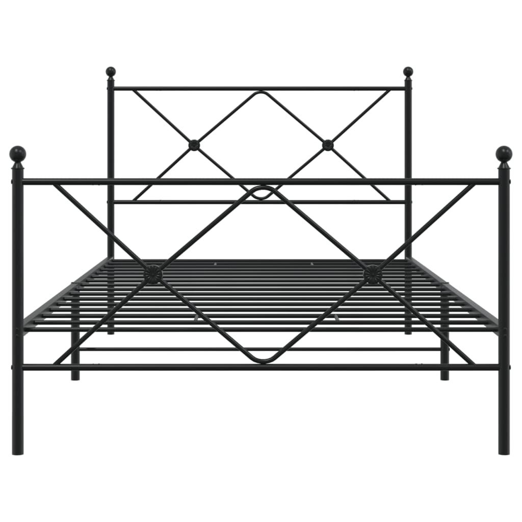 Sleek Black Metal Bed Frame with Footboard 100x190cm - No Mattress