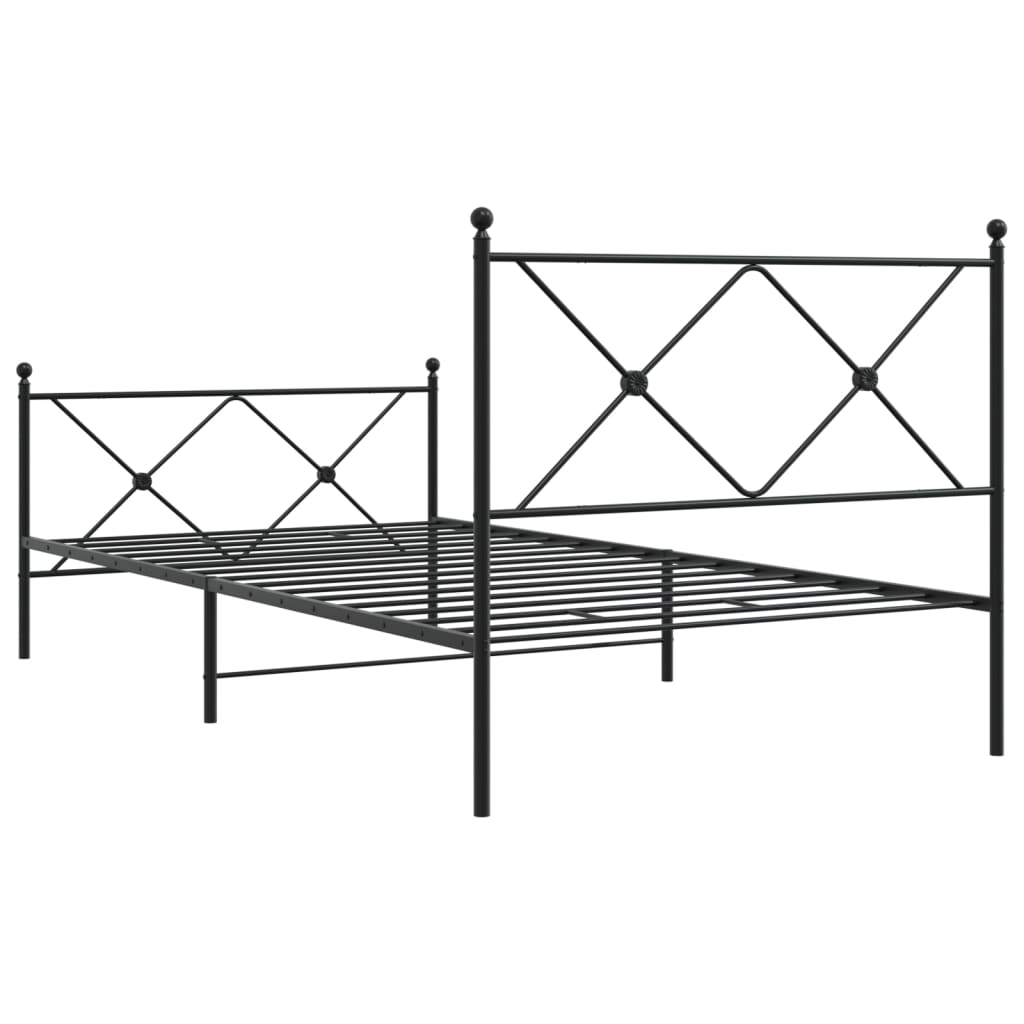 Sleek Black Metal Bed Frame with Footboard 100x190cm - No Mattress