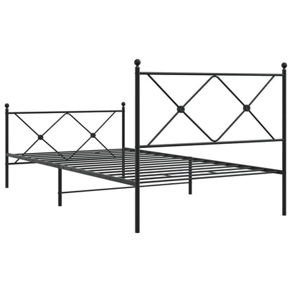 Sleek Black Metal Bed Frame with Footboard 100x190cm - No Mattress