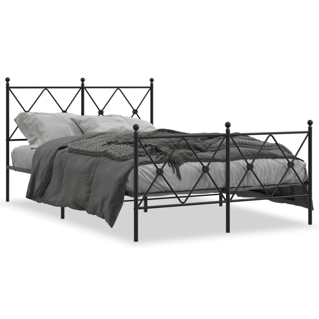 Elegant Black Metal Bed Frame with Footboard, 120x190cm