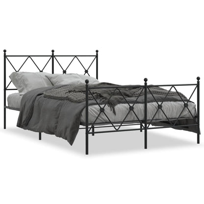 Elegant Black Metal Bed Frame with Footboard, 120x190cm
