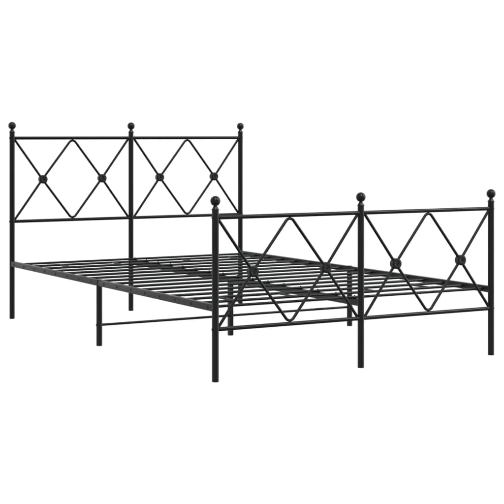 Elegant Black Metal Bed Frame with Footboard, 120x190cm