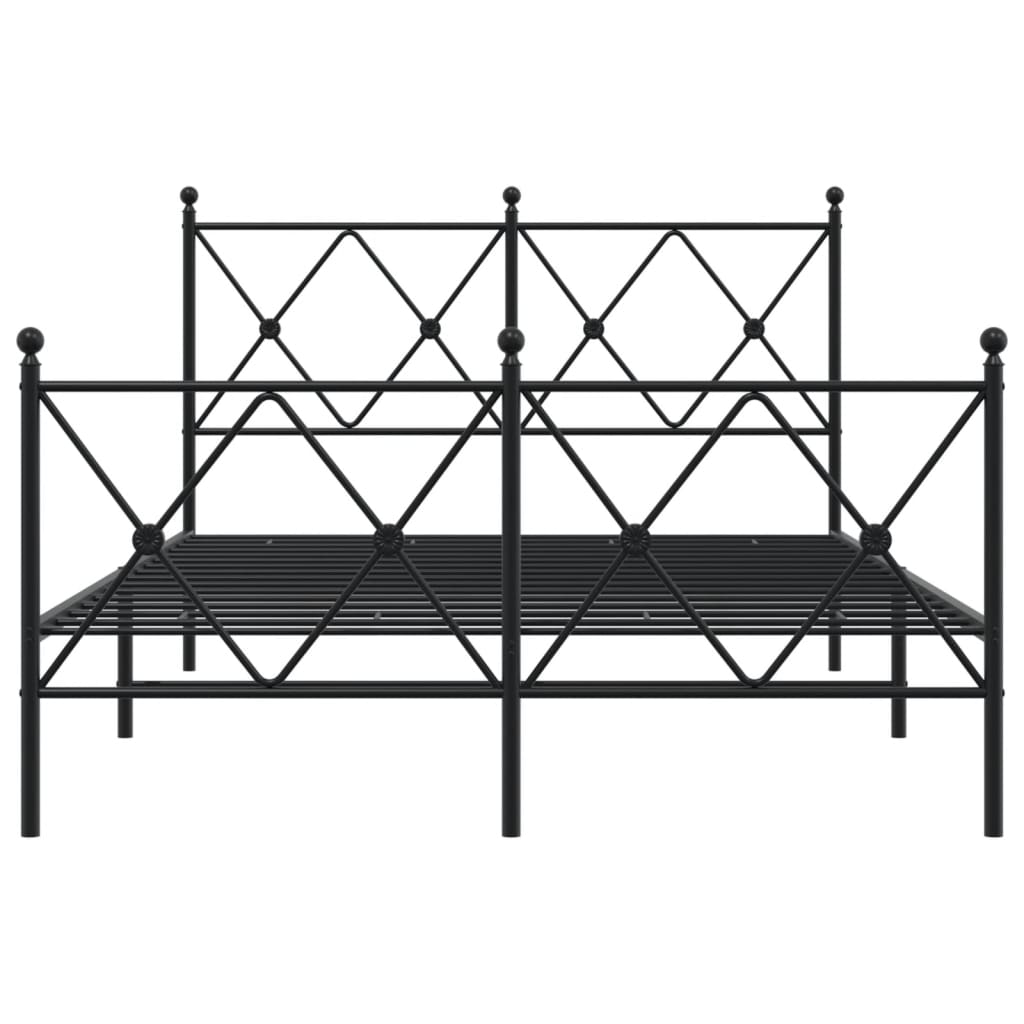 Elegant Black Metal Bed Frame with Footboard, 120x190cm