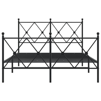 Elegant Black Metal Bed Frame with Footboard, 120x190cm