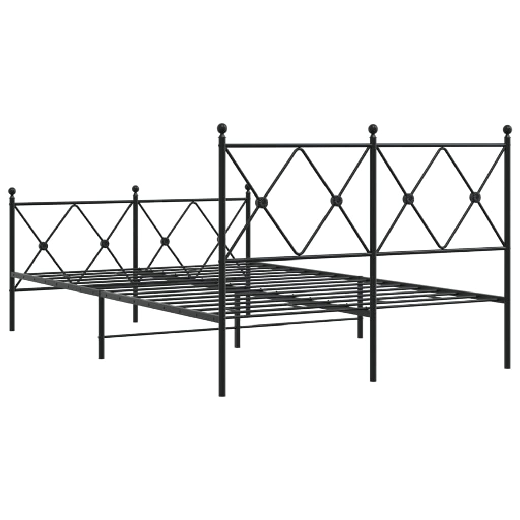 Elegant Black Metal Bed Frame with Footboard, 120x190cm