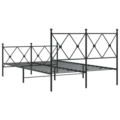 Elegant Black Metal Bed Frame with Footboard, 120x190cm