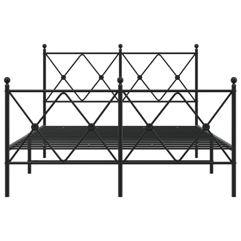 Black Metal Bed Frame with Footboard - 120x200cm, No Mattress