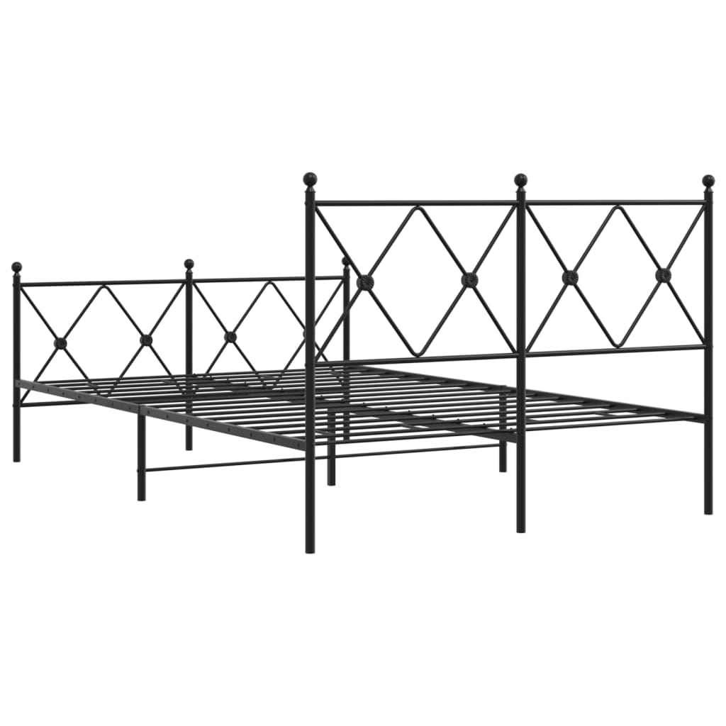 Black Metal Bed Frame with Footboard - 120x200cm, No Mattress