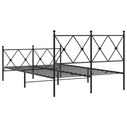 Black Metal Bed Frame with Footboard - 120x200cm, No Mattress