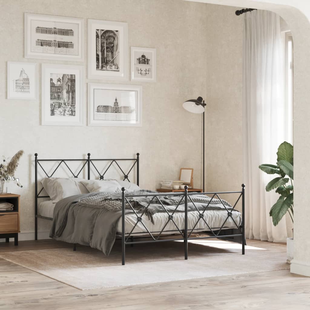 Black Metal Bed Frame with Footboard - 120x200cm, No Mattress