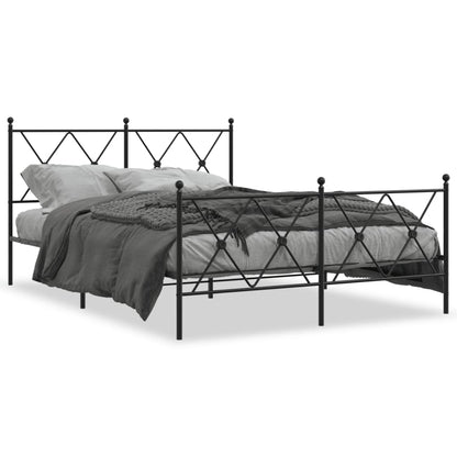 Black Metal Bed Frame with Footboard - 140x190cm, No Mattress