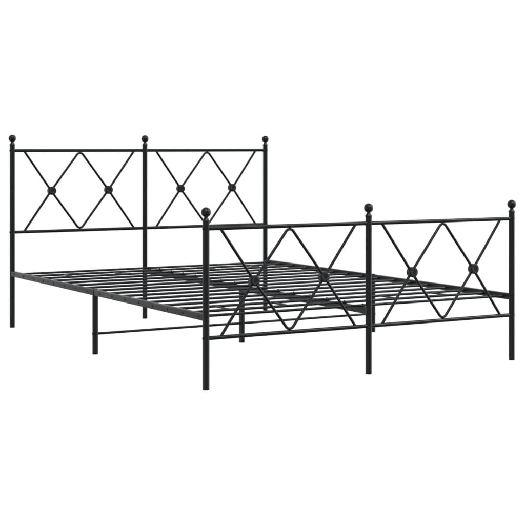 Black Metal Bed Frame with Footboard - 140x190cm, No Mattress