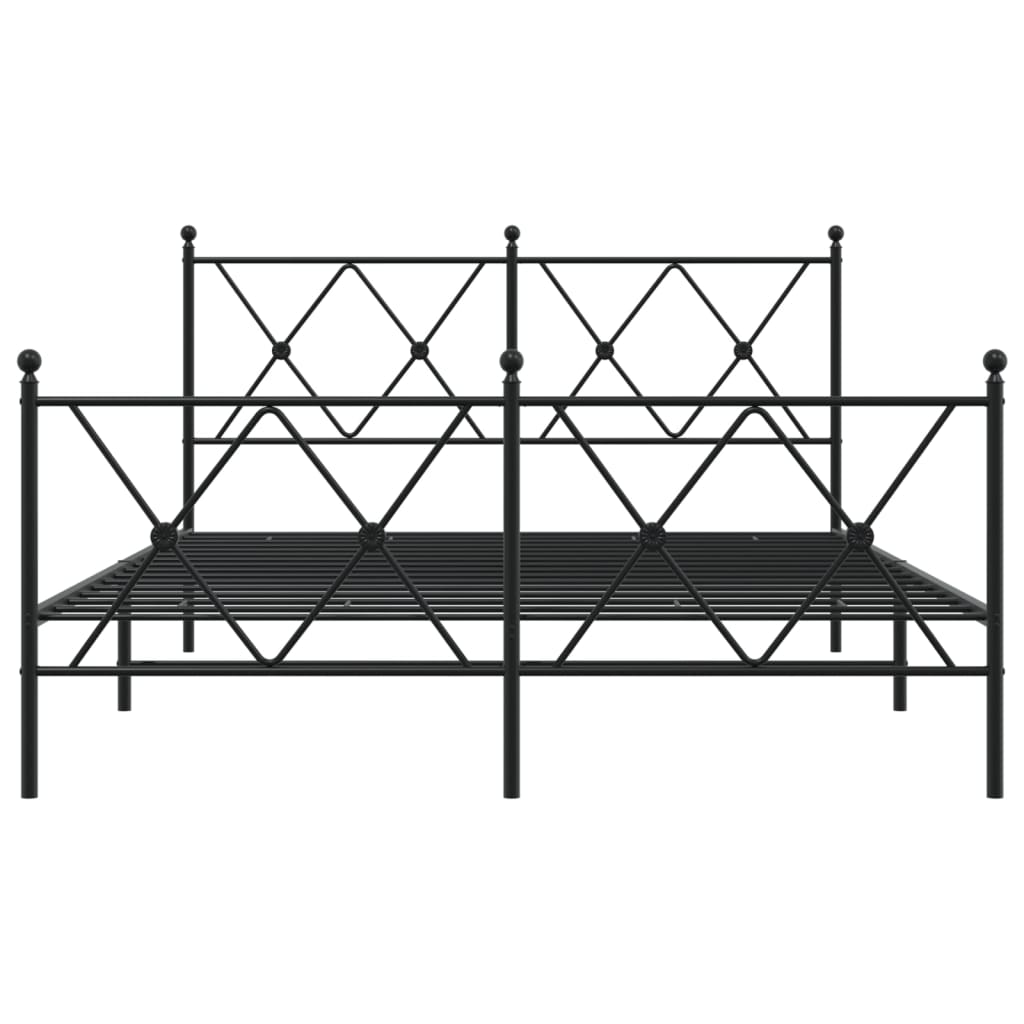 Black Metal Bed Frame with Footboard - 140x190cm, No Mattress