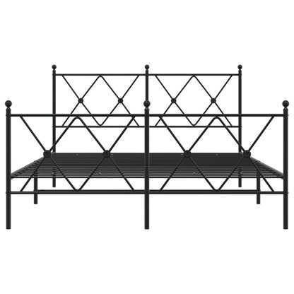 Black Metal Bed Frame with Footboard - 140x190cm, No Mattress