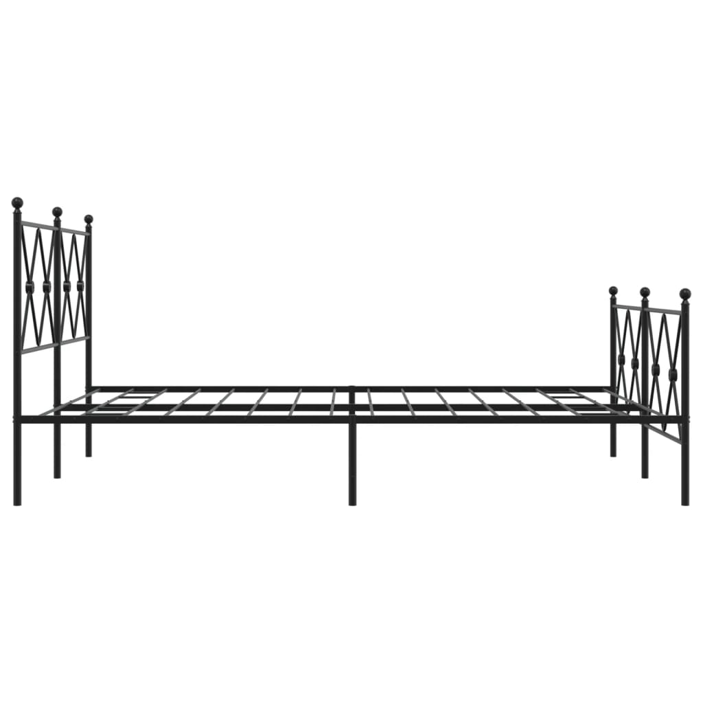Black Metal Bed Frame with Footboard - 140x190cm, No Mattress