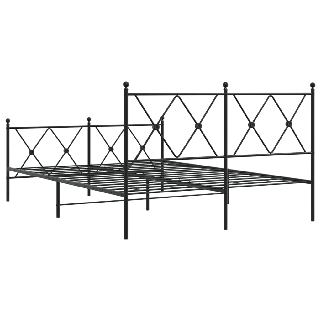 Black Metal Bed Frame with Footboard - 140x190cm, No Mattress