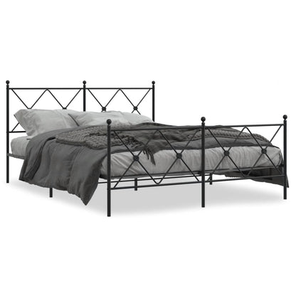 Black Metal Bed Frame with Footboard, 150x200cm, No Mattress