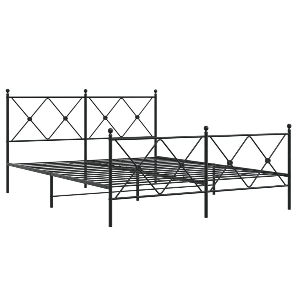 Black Metal Bed Frame with Footboard, 150x200cm, No Mattress