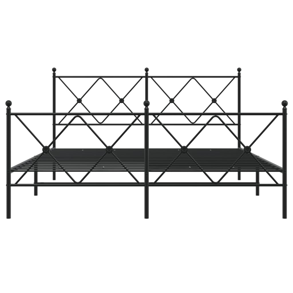 Black Metal Bed Frame with Footboard, 150x200cm, No Mattress