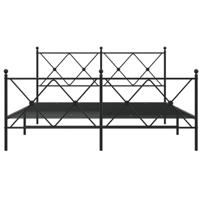 Black Metal Bed Frame with Footboard, 150x200cm, No Mattress