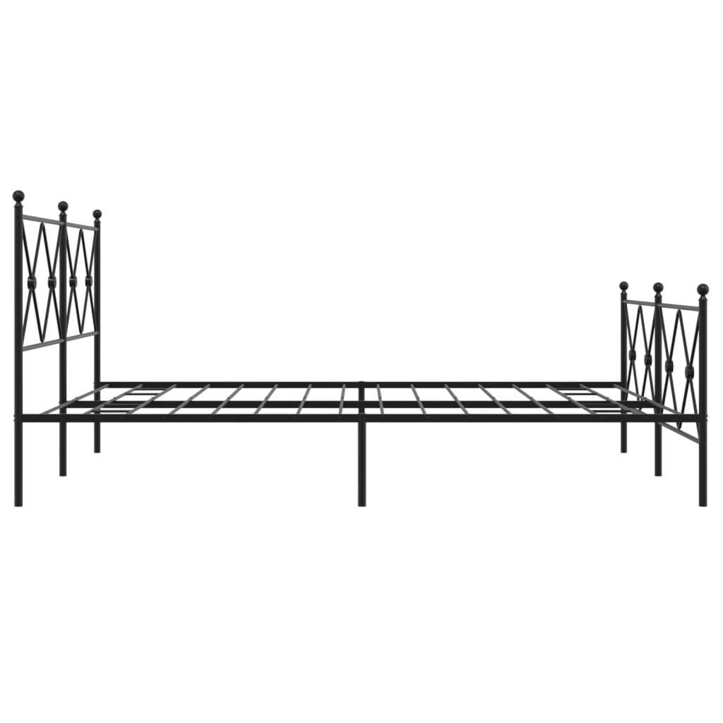 Black Metal Bed Frame with Footboard, 150x200cm, No Mattress
