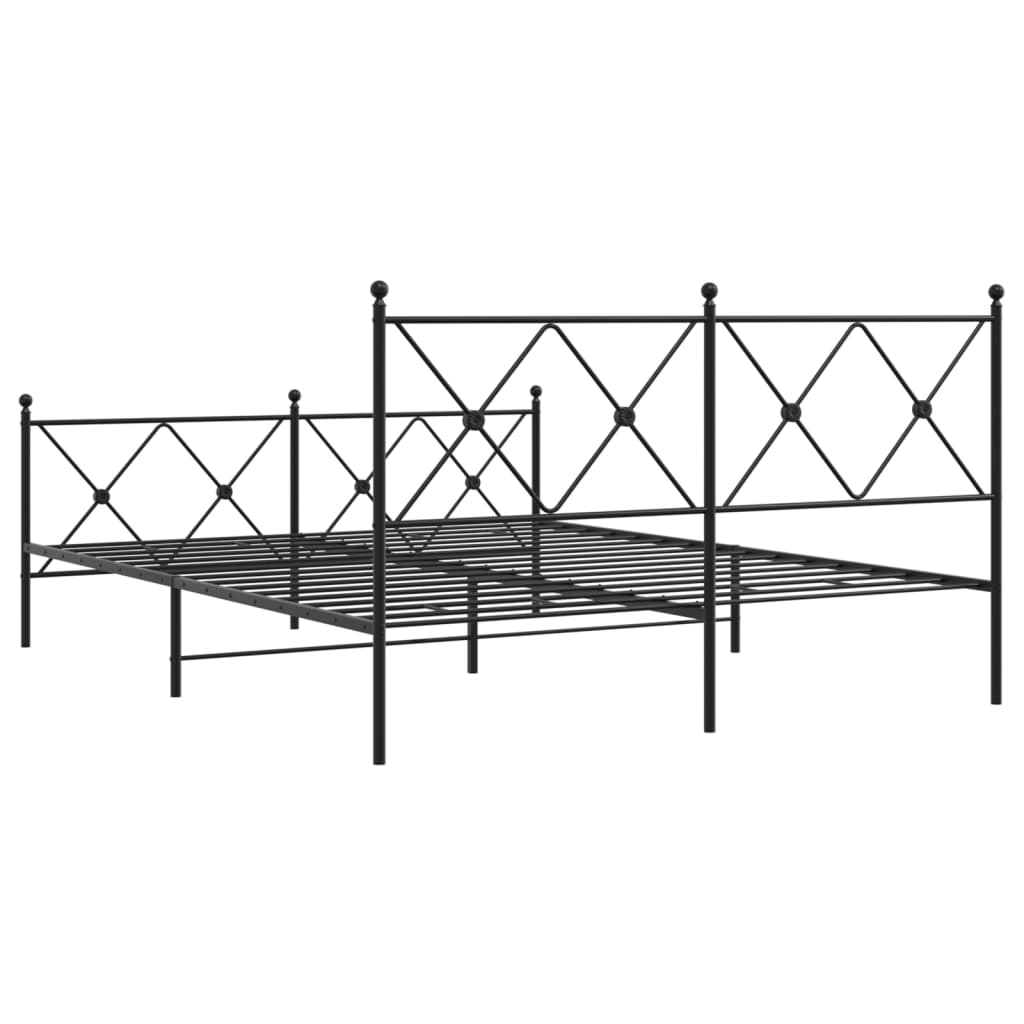 Black Metal Bed Frame with Footboard, 150x200cm, No Mattress
