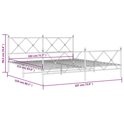 Metal Bed Frame without Mattress with Footboard Black 183x213cm
