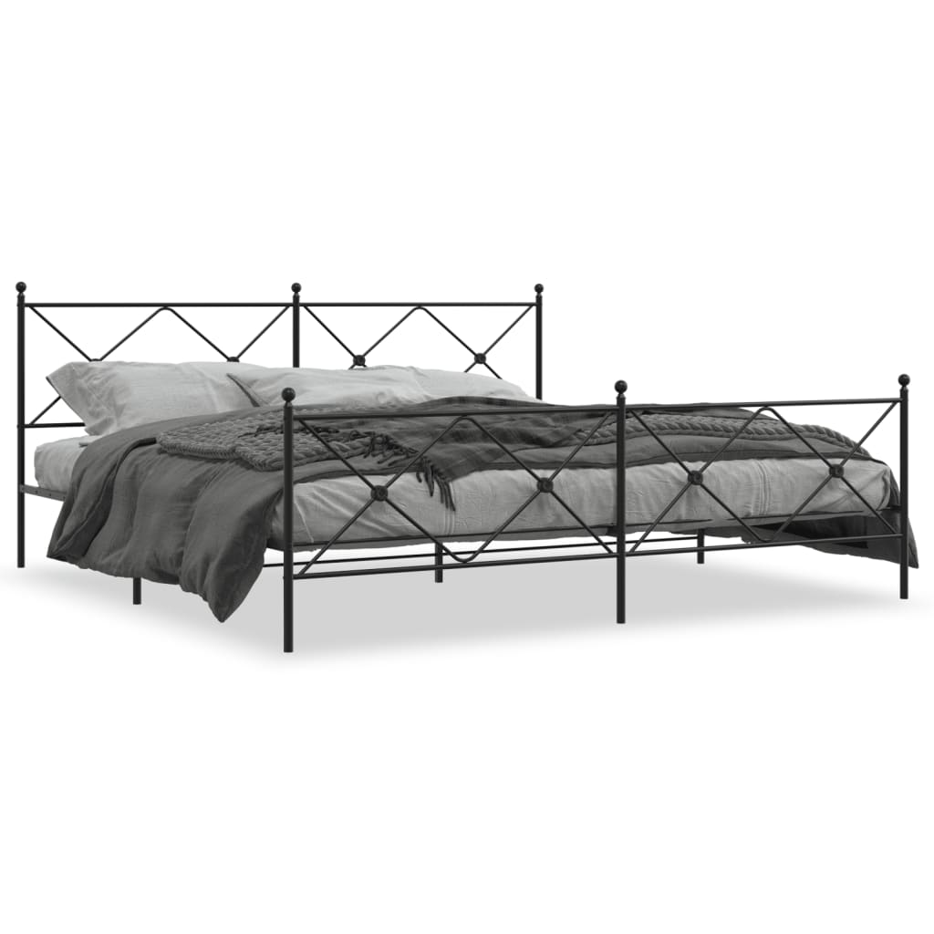 Sturdy Black Metal Bed Frame with Footboard 193x203cm