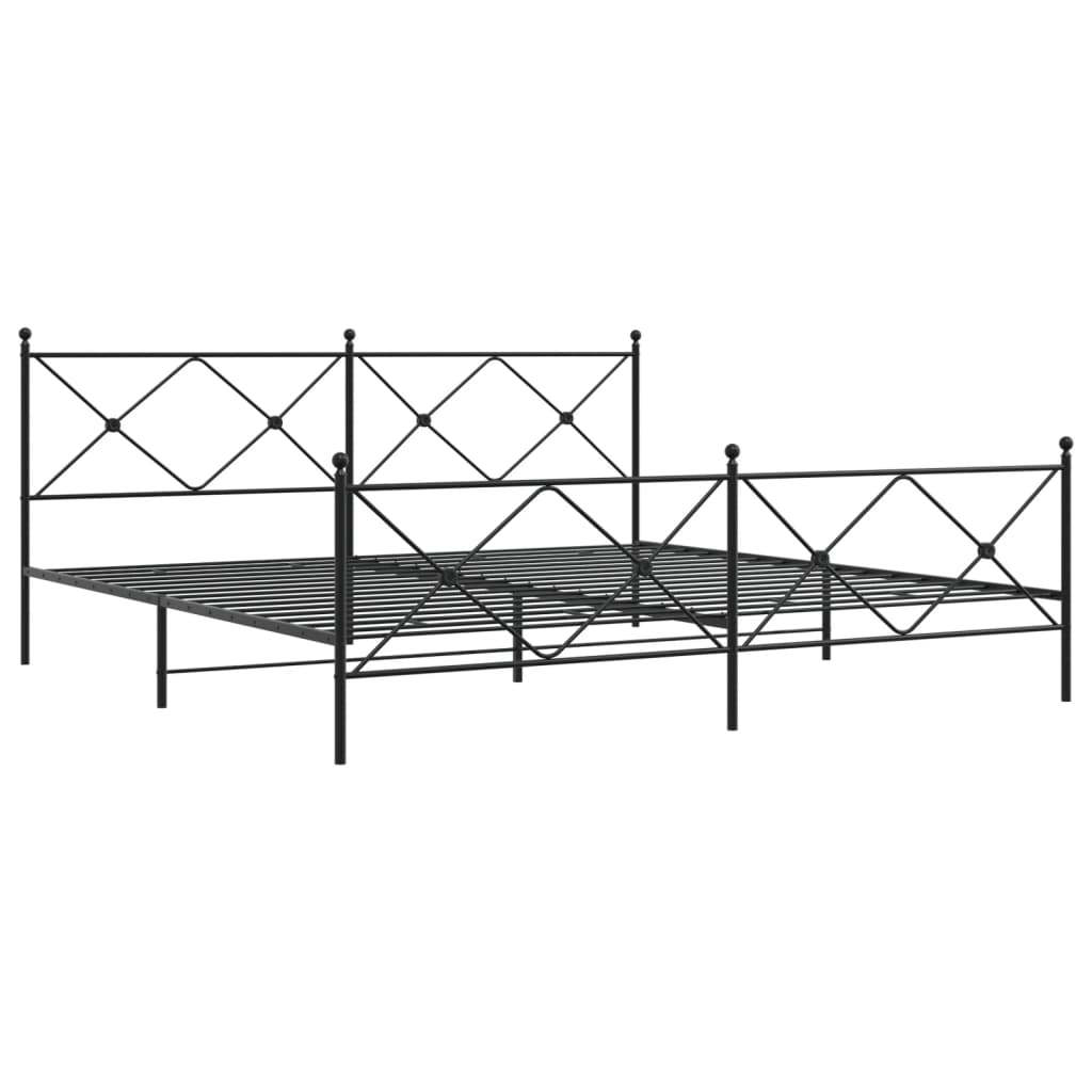 Sturdy Black Metal Bed Frame with Footboard 193x203cm