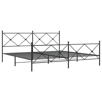 Sturdy Black Metal Bed Frame with Footboard 193x203cm
