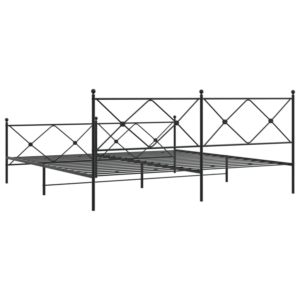 Sturdy Black Metal Bed Frame with Footboard 193x203cm
