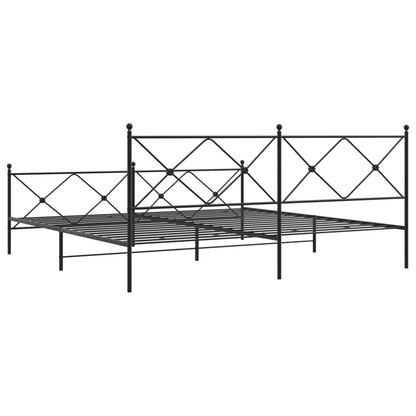 Sturdy Black Metal Bed Frame with Footboard 193x203cm