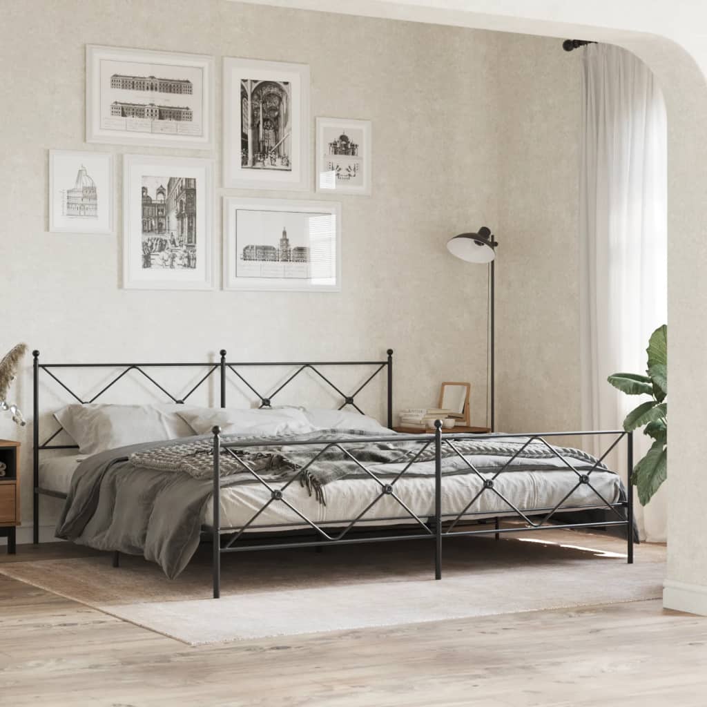 Sturdy Black Metal Bed Frame with Footboard 193x203cm