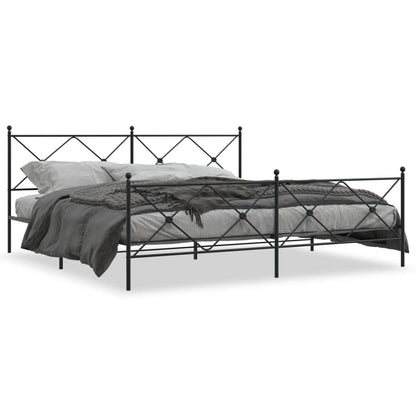 Black Metal Bed Frame with Footboard - 200x200cm, No Mattress