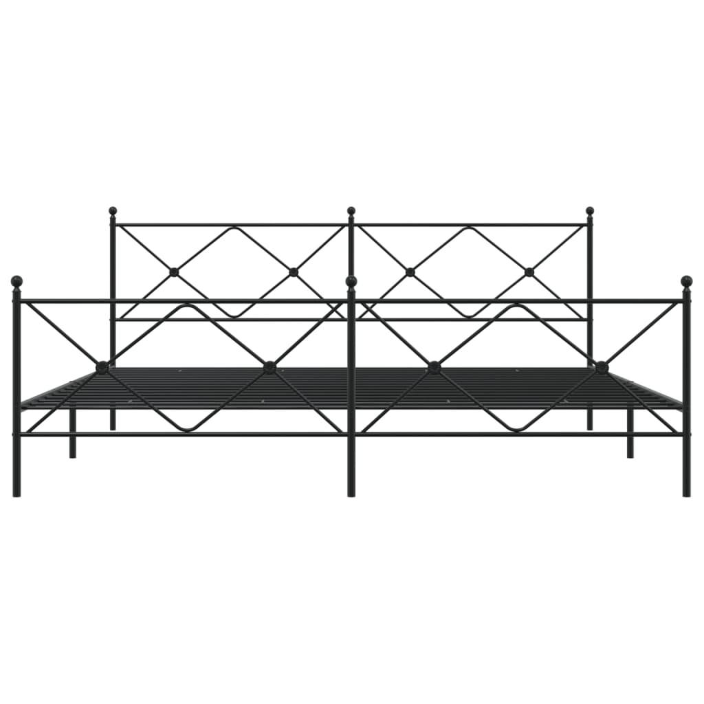 Black Metal Bed Frame with Footboard - 200x200cm, No Mattress