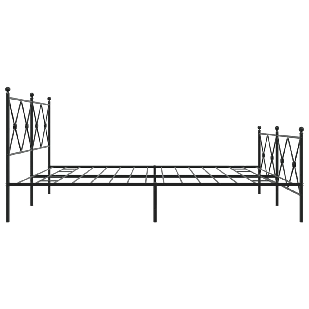 Black Metal Bed Frame with Footboard - 200x200cm, No Mattress