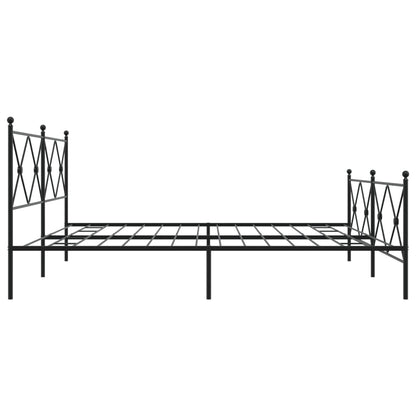 Black Metal Bed Frame with Footboard - 200x200cm, No Mattress