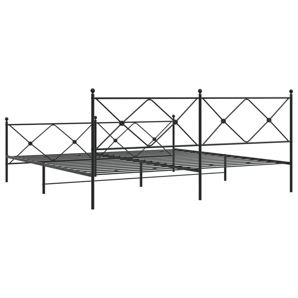 Black Metal Bed Frame with Footboard - 200x200cm, No Mattress