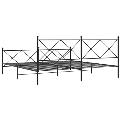 Black Metal Bed Frame with Footboard - 200x200cm, No Mattress
