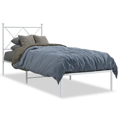 White Metal Bed Frame with Headboard - 75x190cm, No Mattress Included