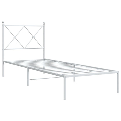 White Metal Bed Frame with Headboard - 75x190cm, No Mattress Included